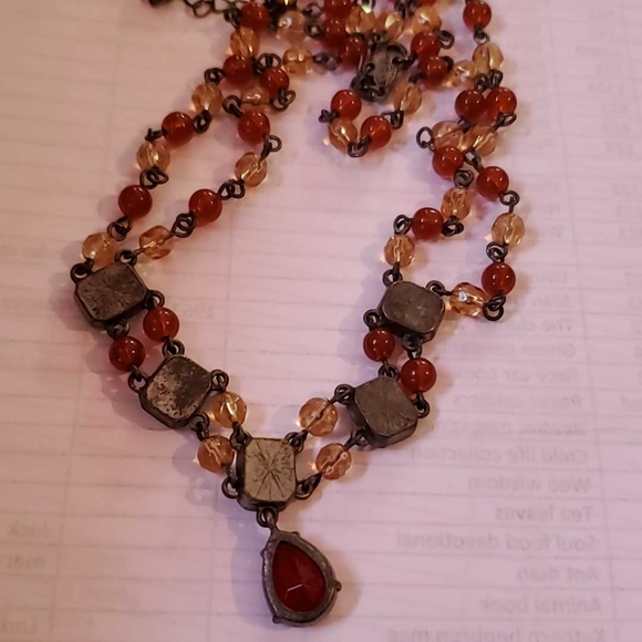 AVON NR Cranberry Orange Red Amber & Clear Crystal 16" Necklace Holiday - Picture 9 of 13